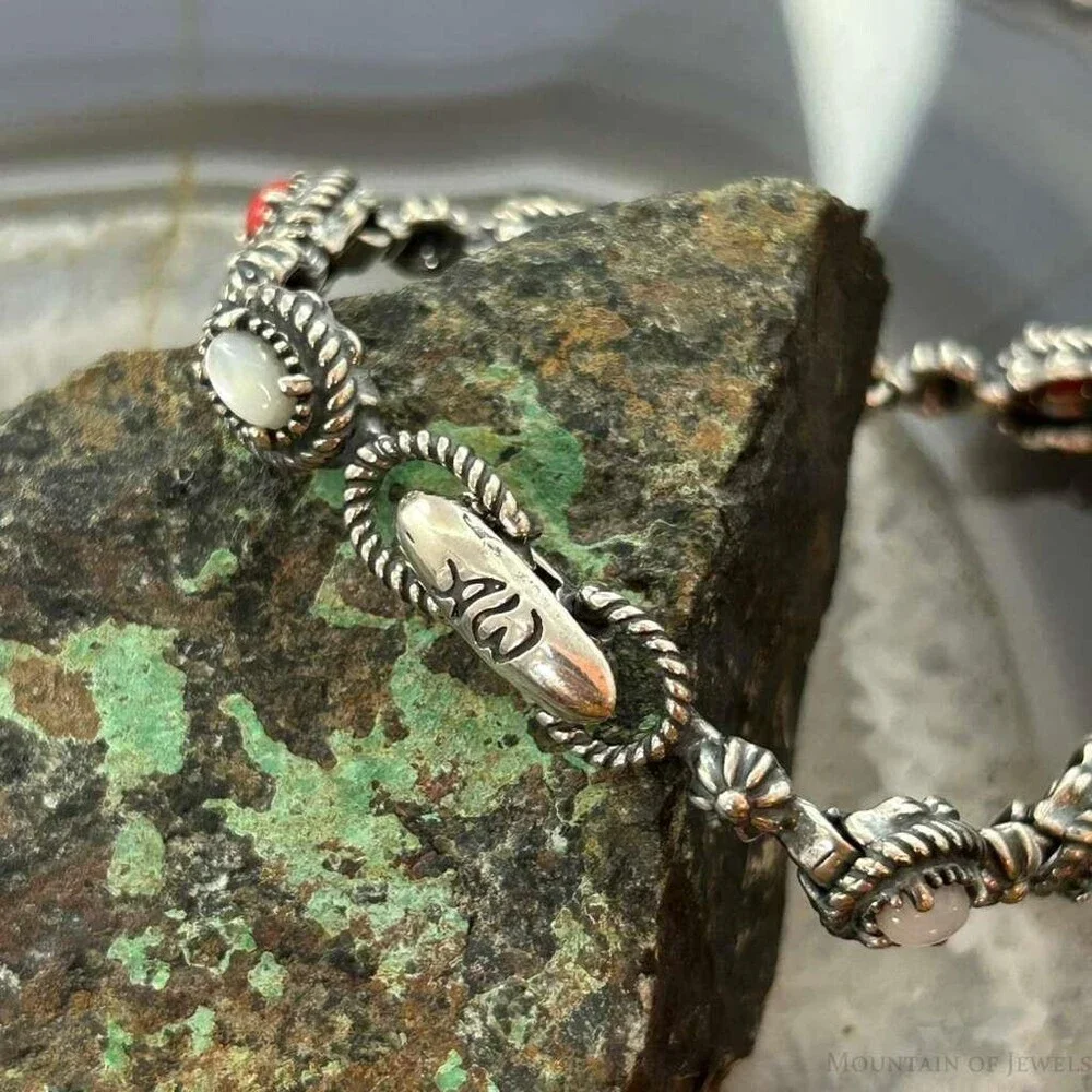 Carolyn Pollack Sterling Silver Multi Gemstone Decorated Link Bracelet For Women - Picture 5 of 10
